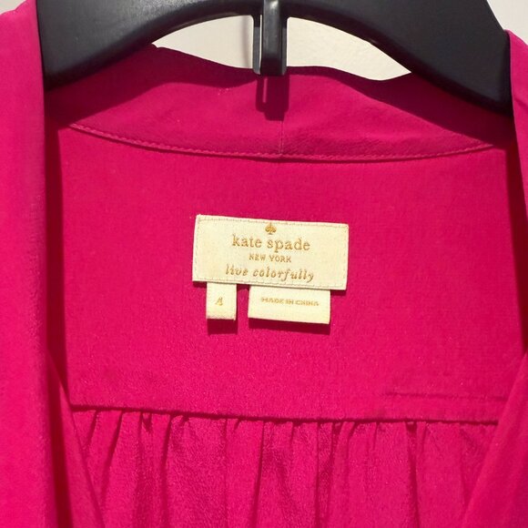 Kate Spade tie-neck blouse in hot pink. Long sleeves, button cuffs, great con - Picture 2 of 7